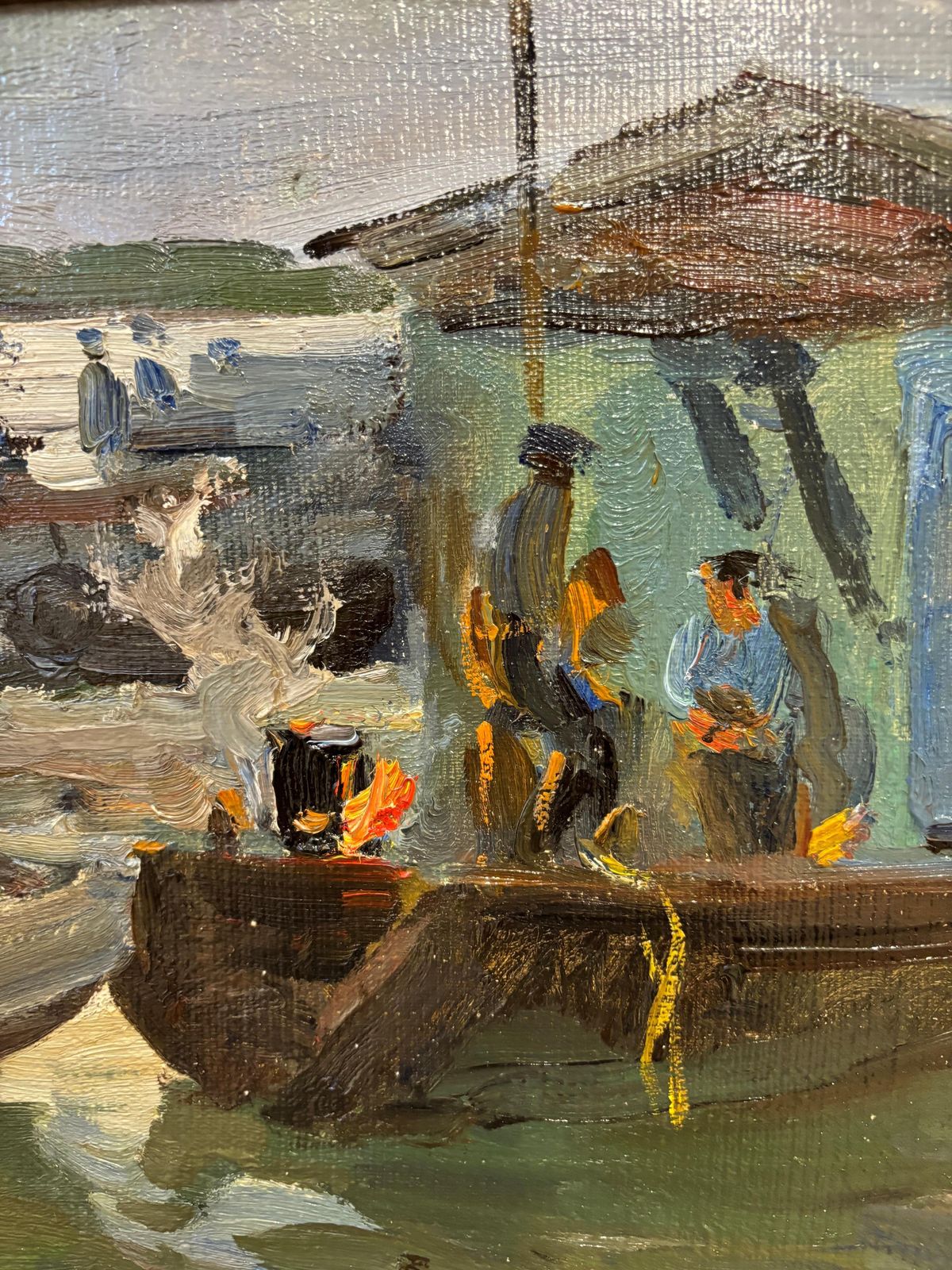 Leonid Vaichilia" Pescatori , Serata "  Olio Su Tela Cm. 58 X 30  19731973 photo Art