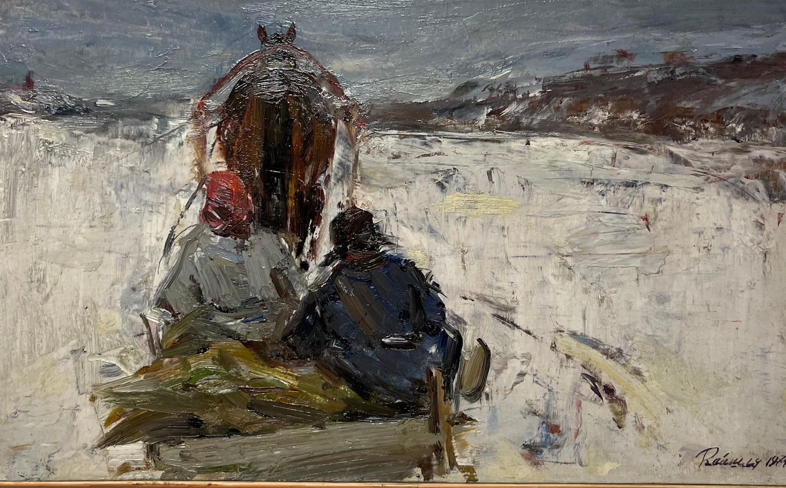Leonid Vaichilia"Sled In The Snow" Oil Cm. 50 X 30 1974 photo furniture