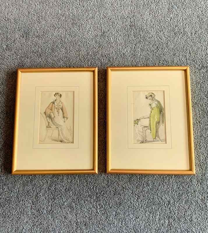 Set Of 2 Antique Ladies Fashion Prints