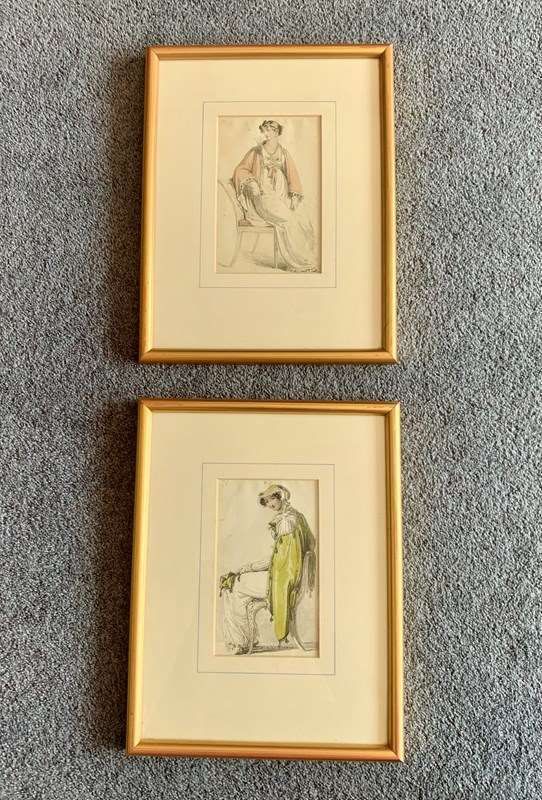 Set Of 2 Antique Ladies Fashion Prints photo furniture