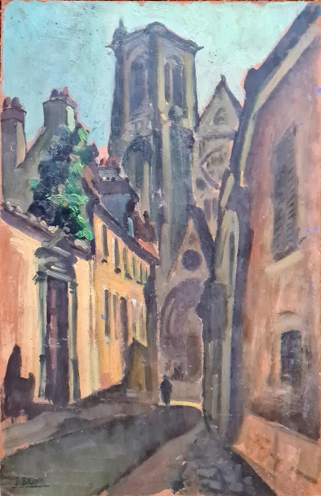 Jacques Buecherfauvist Impressionist Cityscape Street In Bruges Follower Of Maurice De Vlaminck