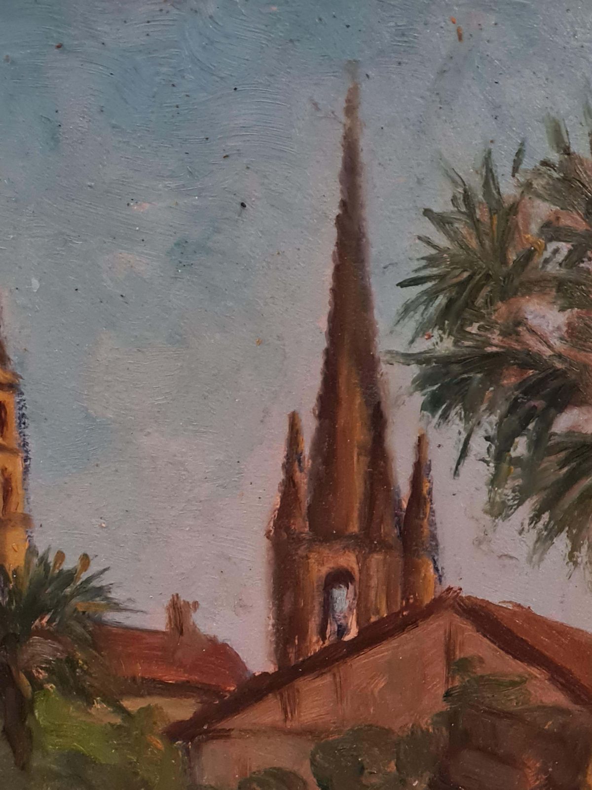 Georges Guerinfrench Impressionist Barbizon School Oil On Board, Palm Tree And Spires1930s photo for sale
