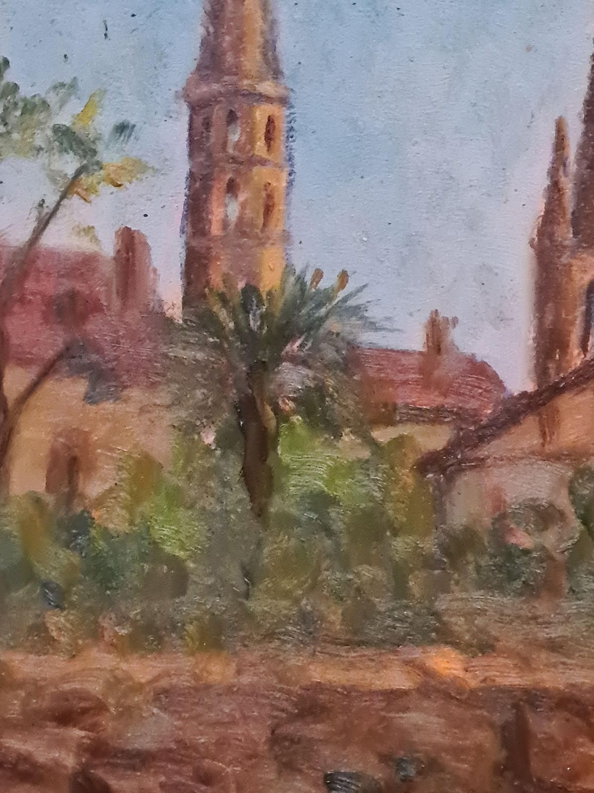Georges Guerinfrench Impressionist Barbizon School Oil On Board, Palm Tree And Spires1930s photo vintage