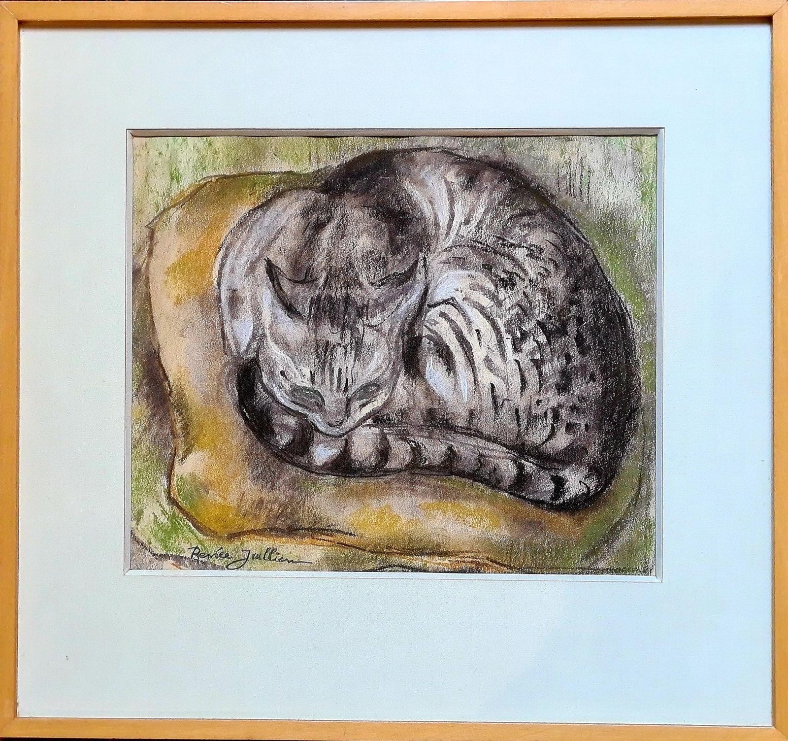 Renée Jullienparis School Pastel, The Resting Cat, Circle Of Léonard Tsuguharu Foujita