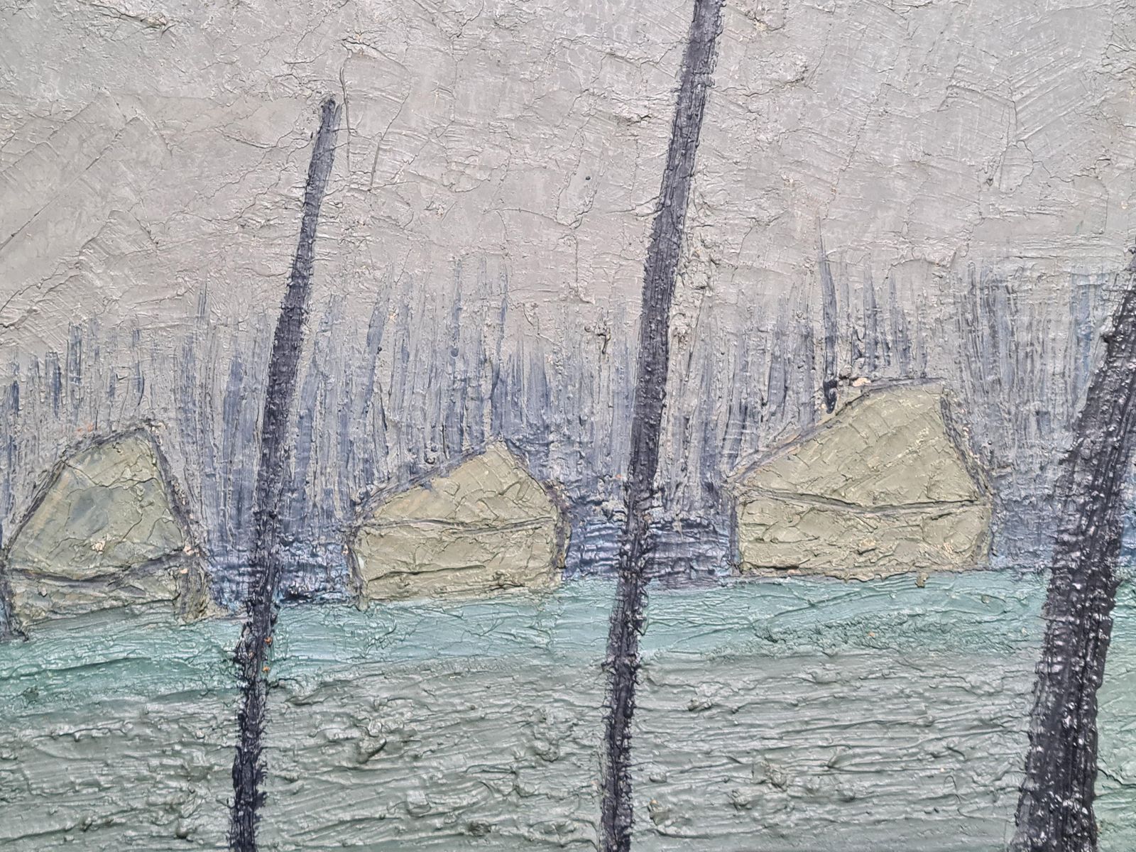 Martini Lavanturemid Century Modern Large French Oil On Board Landscape, Paysage De Beauce1957 photo for sale