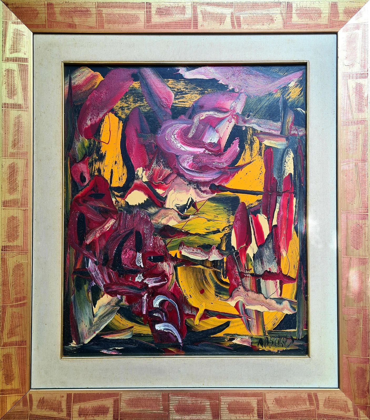Abstrusfrench Abstract Expressionist Oil On Canvas, Les Alliance Au Crepuscule2000