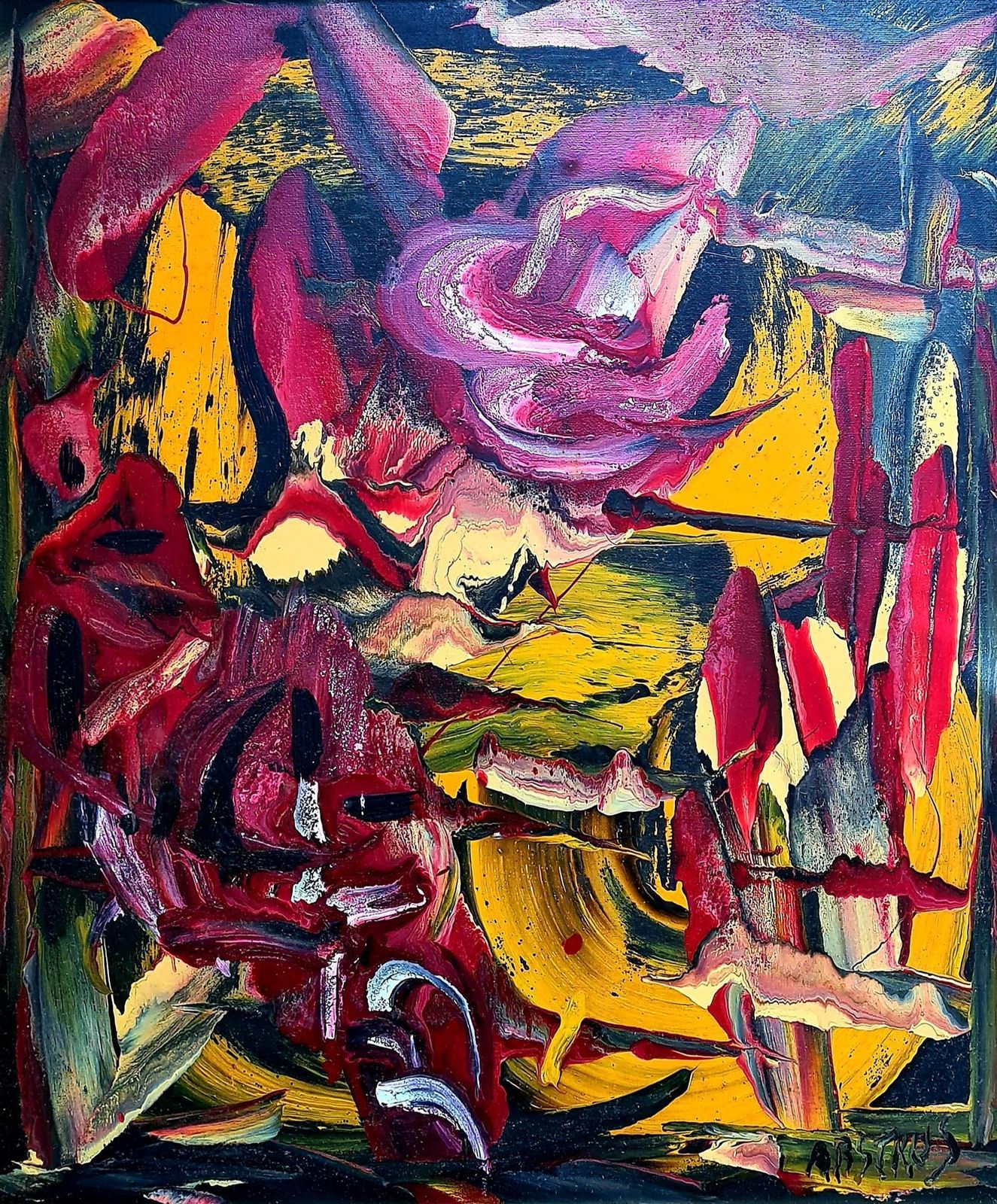 Abstrusfrench Abstract Expressionist Oil On Canvas, Les Alliance Au Crepuscule2000 photo furniture