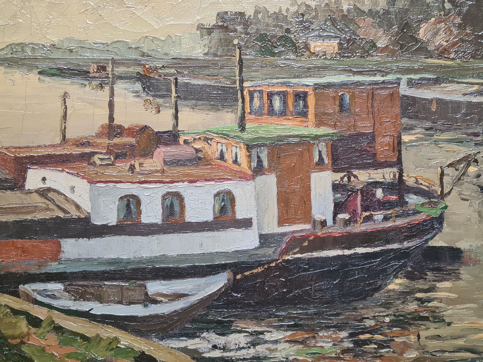 C Van Der Maaslarge Early 20th Century Dutch Oil On Canvas, The Houseboat On A Canal photo Art