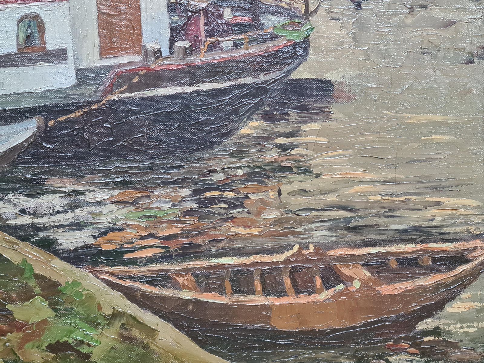 C Van Der Maaslarge Early 20th Century Dutch Oil On Canvas, The Houseboat On A Canal photo 1205.0