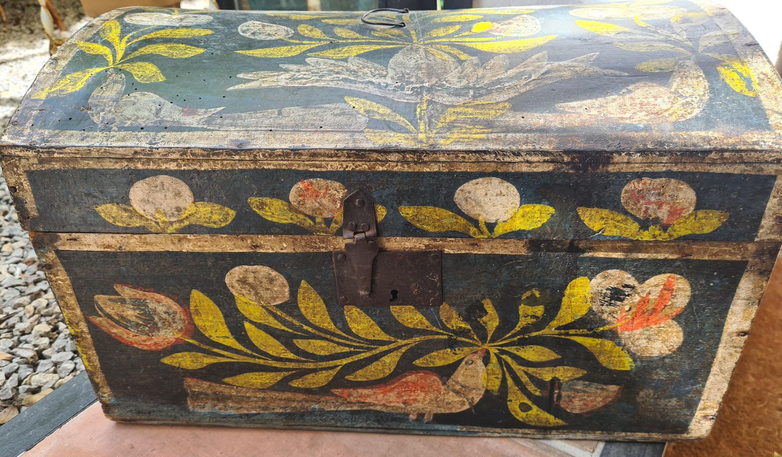 1544.0 Unknowneuropean 19th Century Folk Art Painted Wooden Hope, Bridal Wedding Chest photo