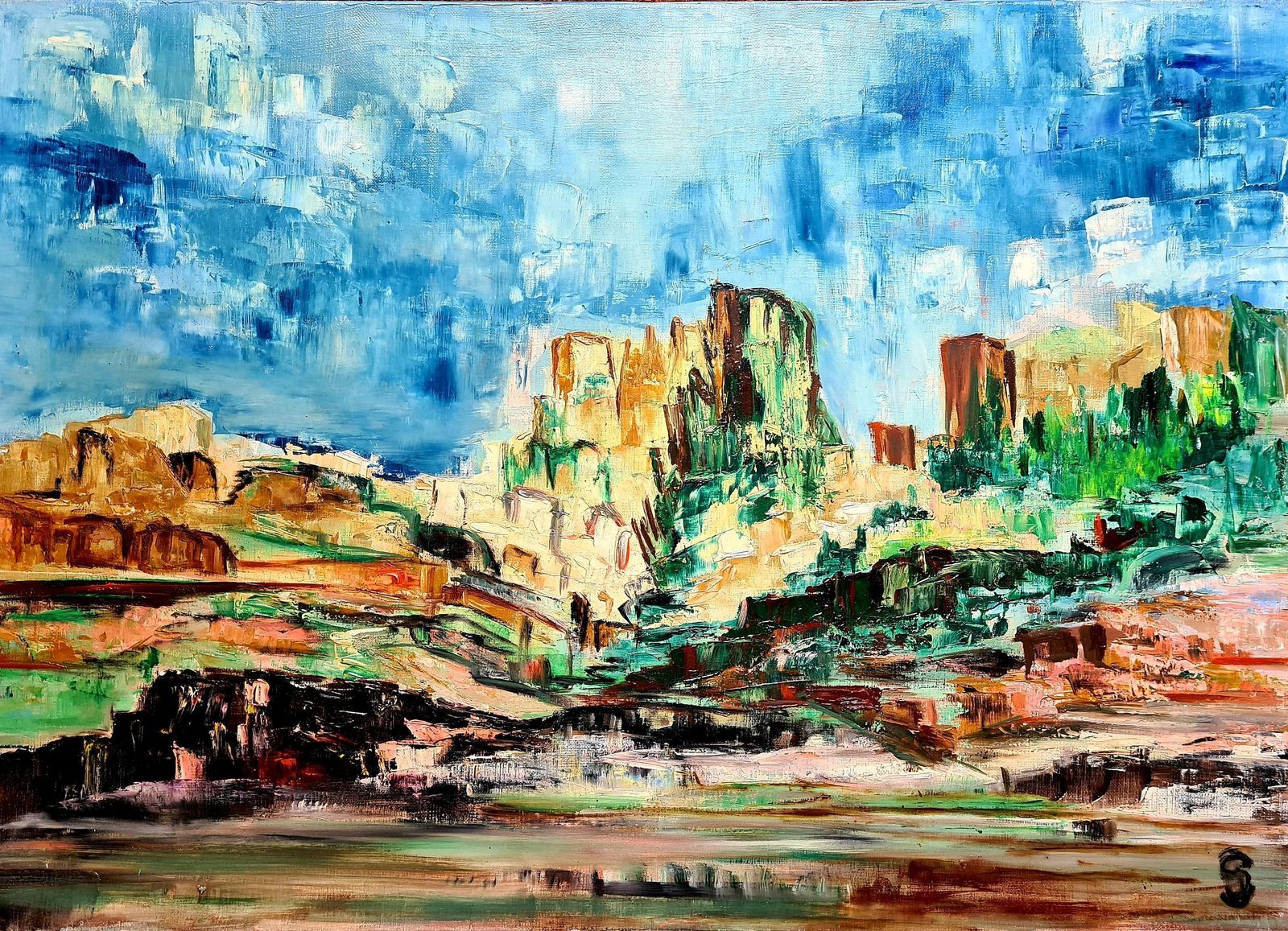 Gisele Grant Gapailmid Century French Expressionist Oil On Canvas, Vers La Durance1974