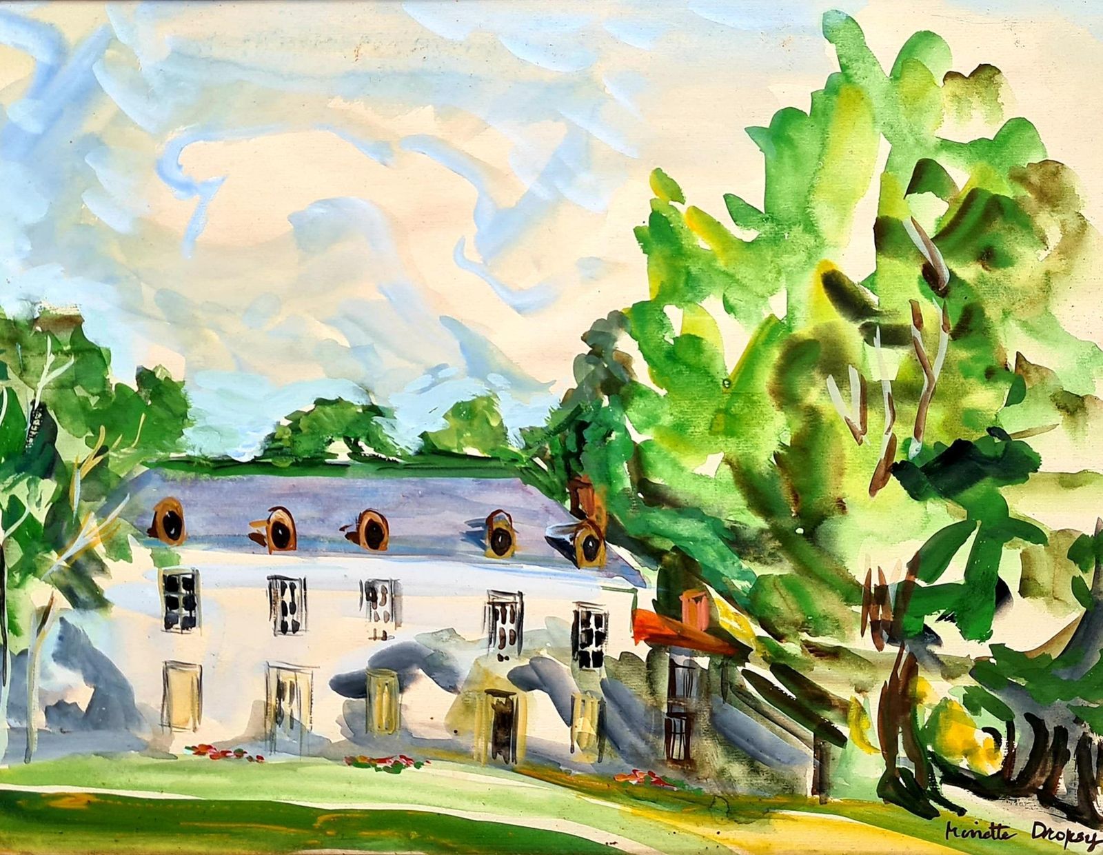 Minette Dropsymid 20th Century French Landscape, Watercolour, The Bastide photo furniture
