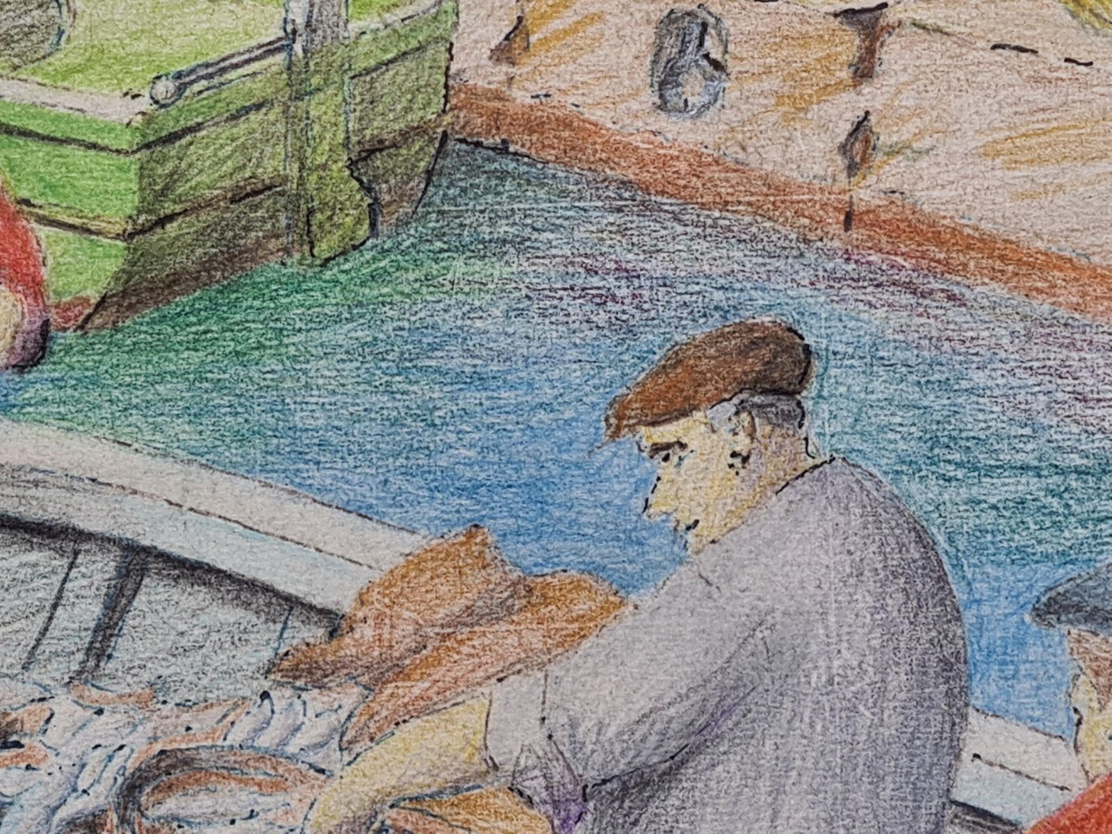 Unknownmid Century French Drawing Of The Fishermen, Port Of Nice, South Of France.1970 photo 377.0