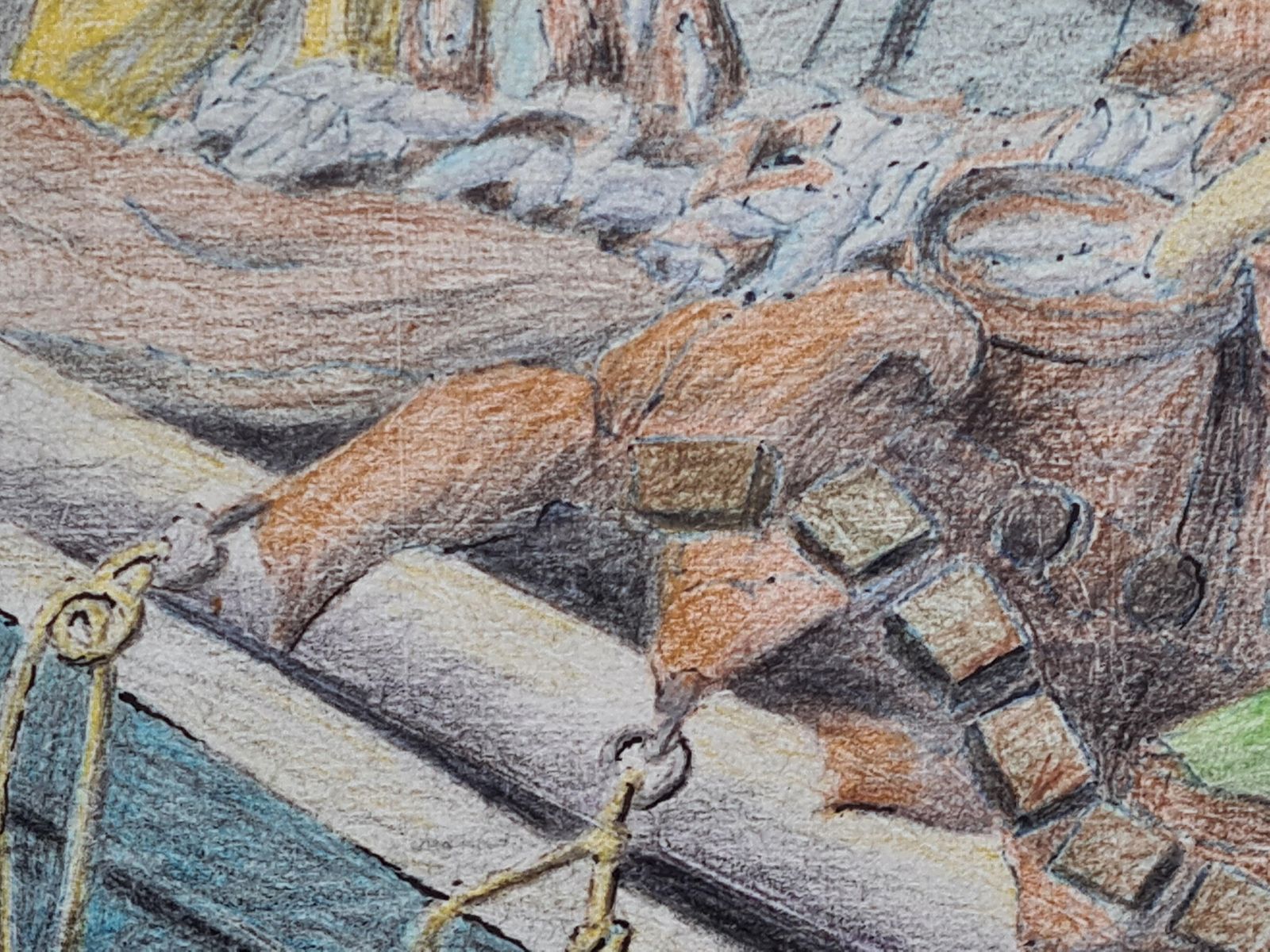 photo furniture Unknownmid Century French Drawing Of The Fishermen, Port Of Nice, South Of France.1970