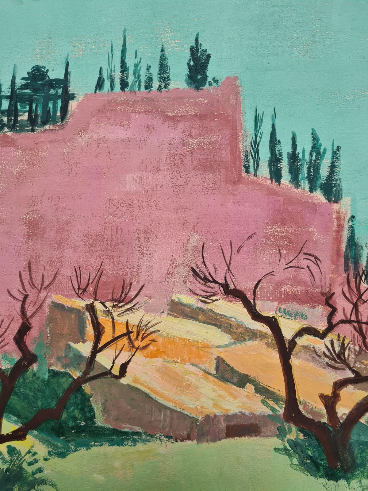 Fauvist Colour Field Landscape, Les Baux De Provence By G Ricard photo 620.0