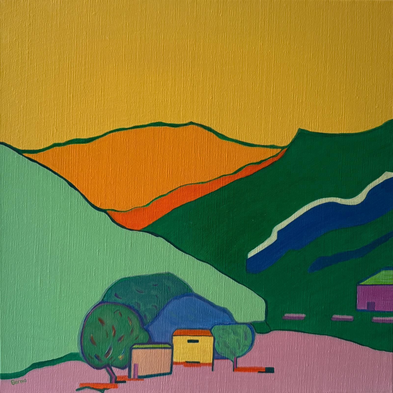 Bernadette Van Baarsen Contemporary Abstract Geometric Colour Field Oil On Canvas, ' Intermezzo 7'2024 photo furniture
