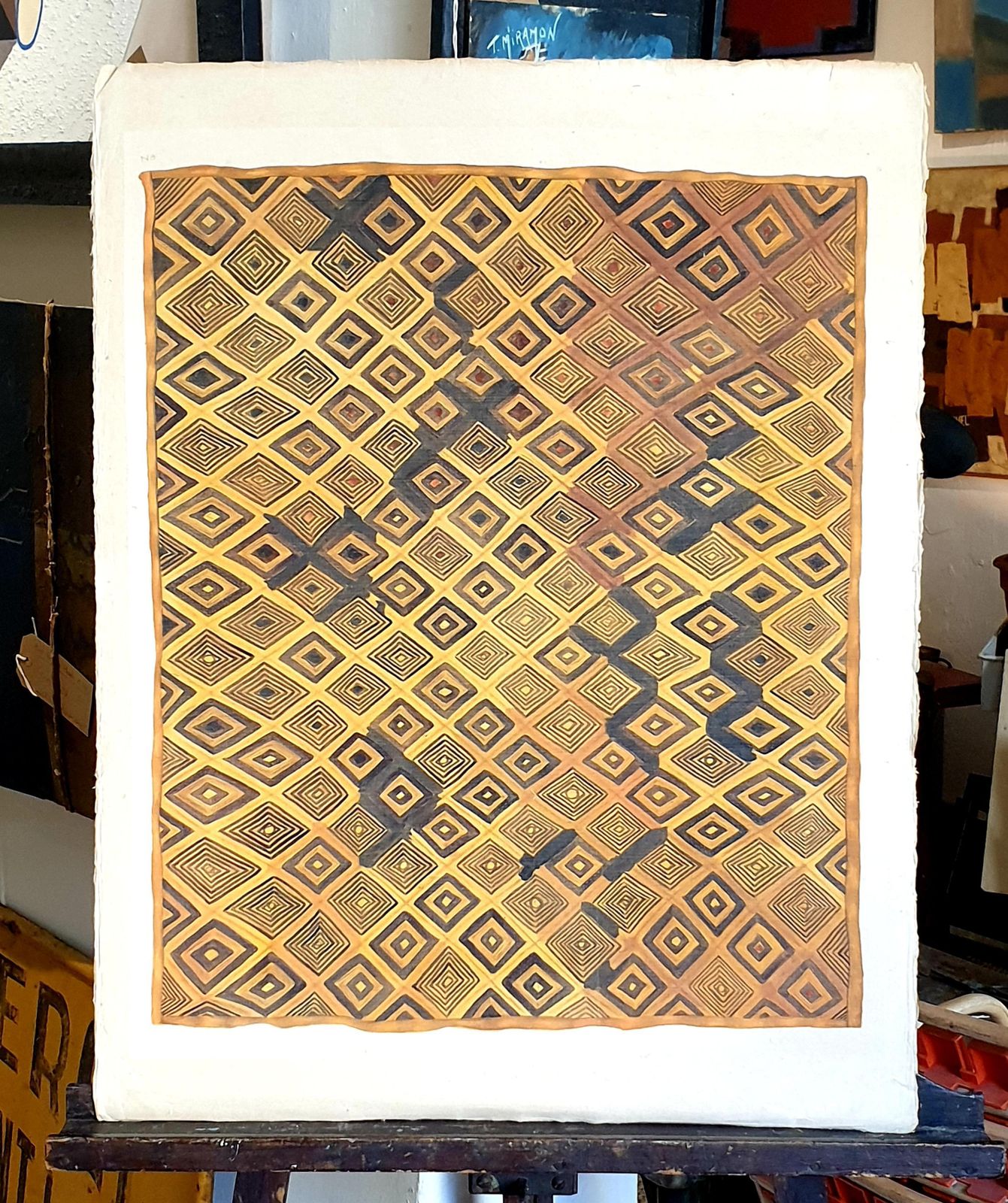 643.0 La Roche Laffitte, Painting Of An Antique Caucasian 'Kuba' Tribal Item, Watercolour On Silk photo