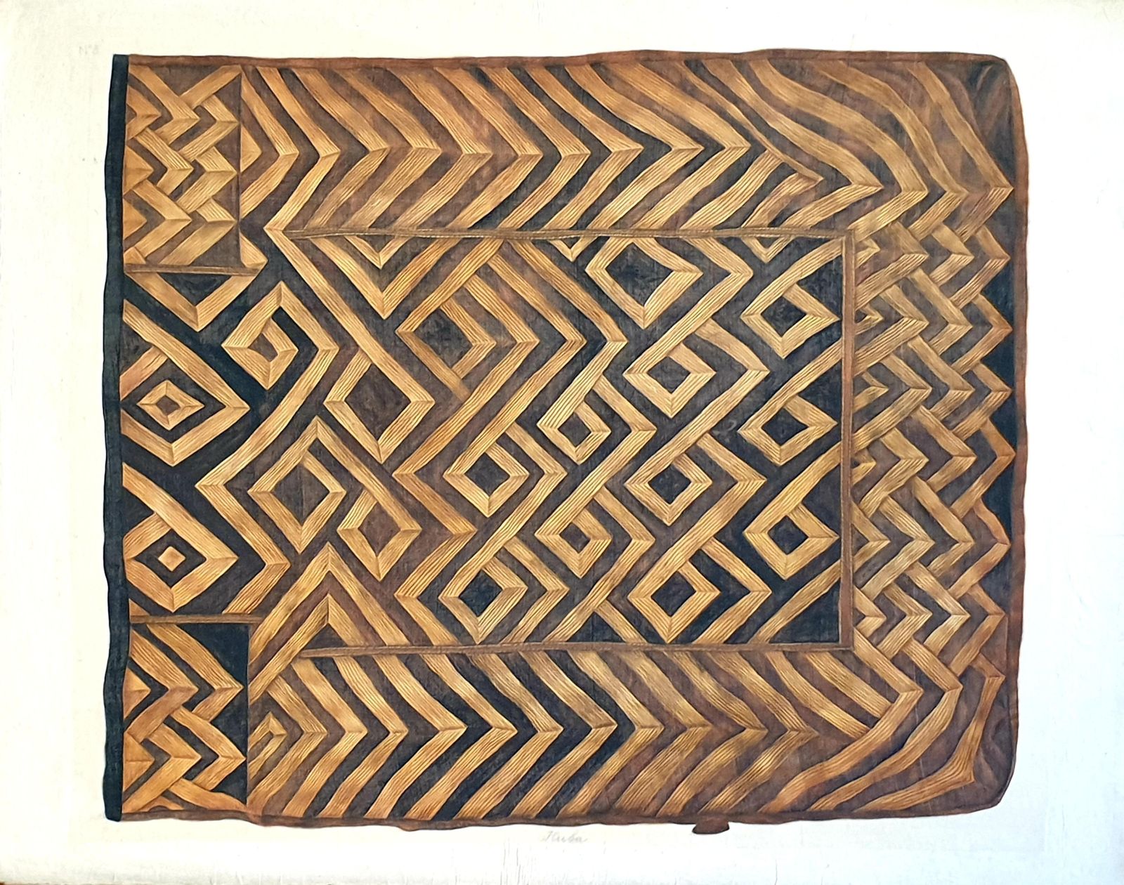 La Roche Laffitte, Painting Of An Antique Caucasian 'Kuba' Tribal Item, Watercolour On Silk