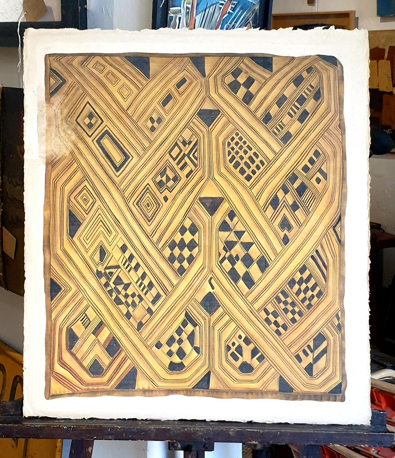 photo buy La Roche Laffitte, Painting Of An Antique Caucasian 'Kuba' Tribal Item, Watercolour On Silk