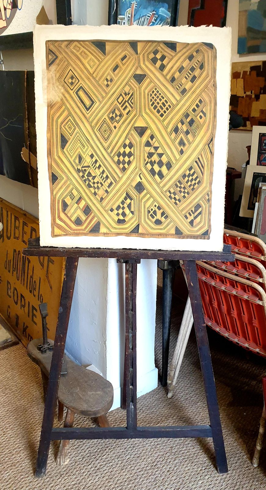 photo vintage La Roche Laffitte, Painting Of An Antique Caucasian 'Kuba' Tribal Item, Watercolour On Silk