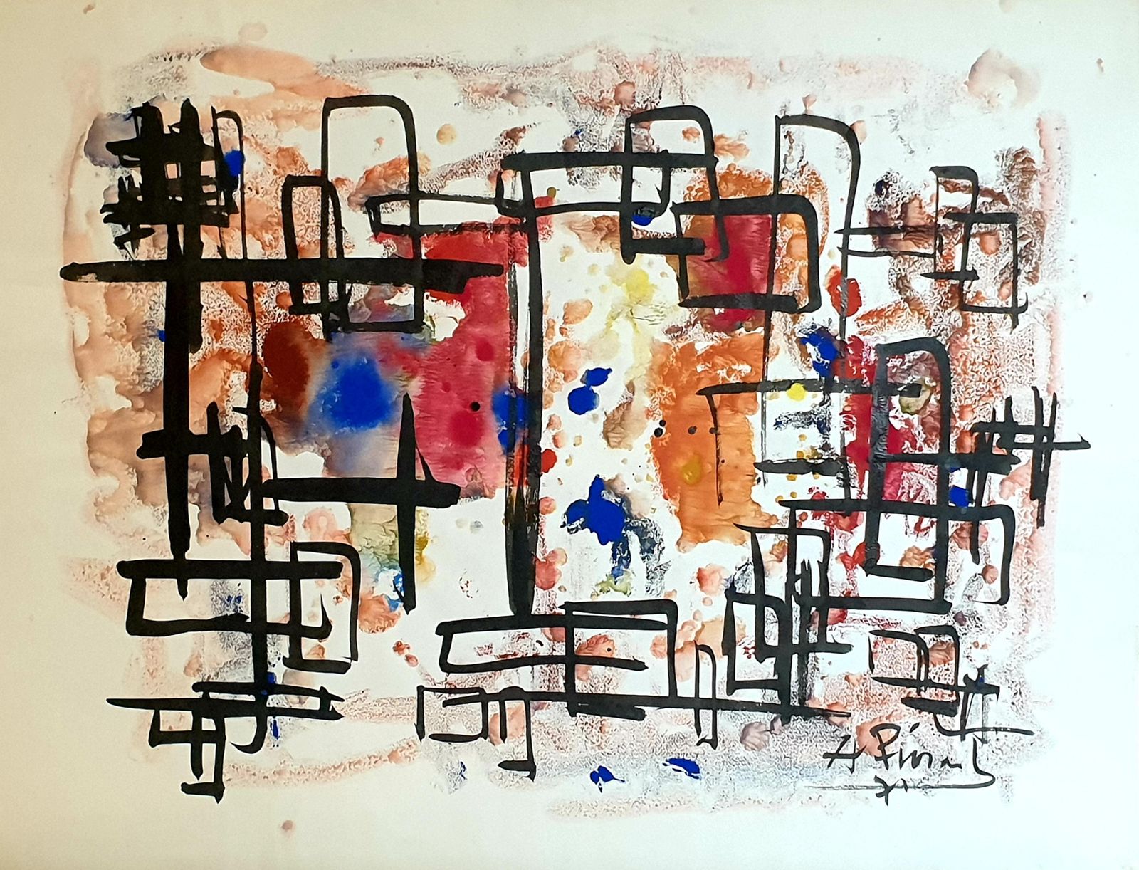 Abstract Expressionist Belgian Gouache On Paper, 1970s By André Pierard