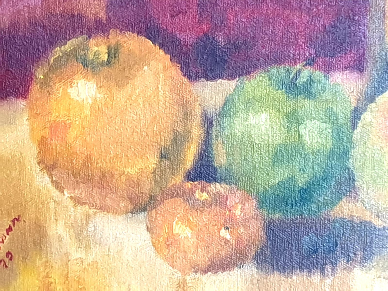 Colourful French Still Life, Fruit And Coffee Pot. Oil On Board From 1979 By Bill Brown photo buy