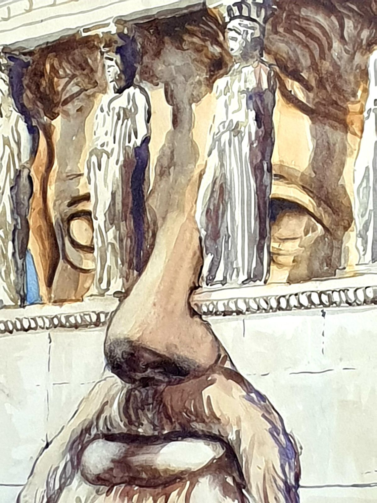 Derek Carruthers Surrealist Watercolour/Gouache On Paper. 'The Birth Of Sculpture''1986 photo vintage