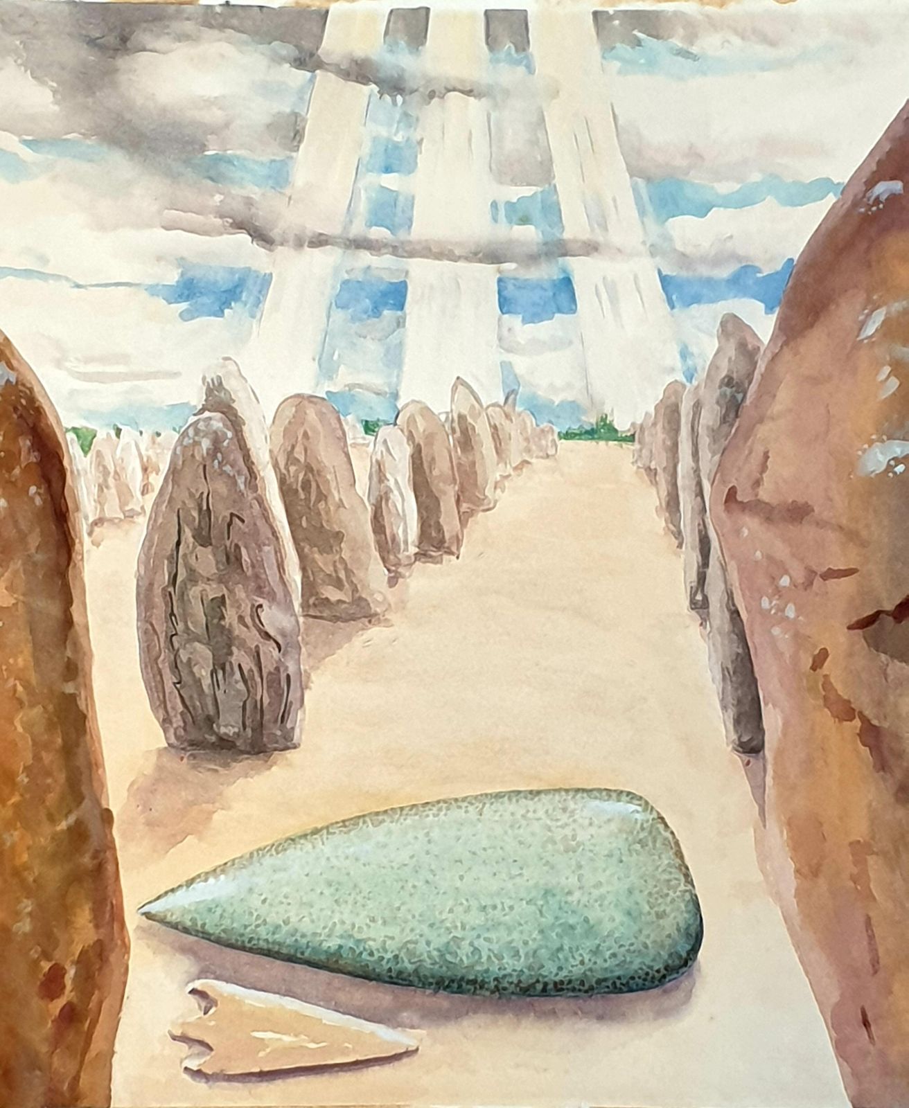 Derek Carruthers Late 20th Century Surrealist Gouache On Paper. 'Stones'.1985 photo furniture
