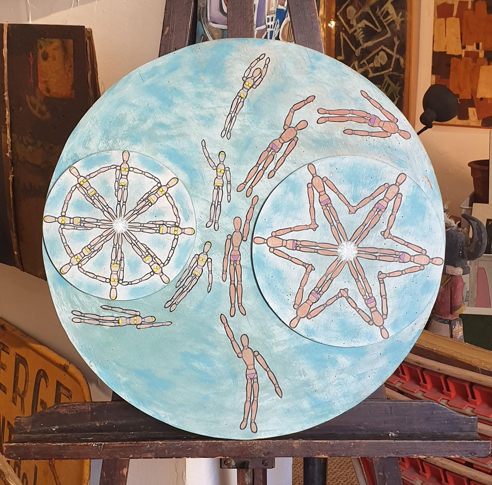 Derek Carruthers 3 Dimensional Sculptural Surrealist Acrylic On Board. 'Swimfest'.