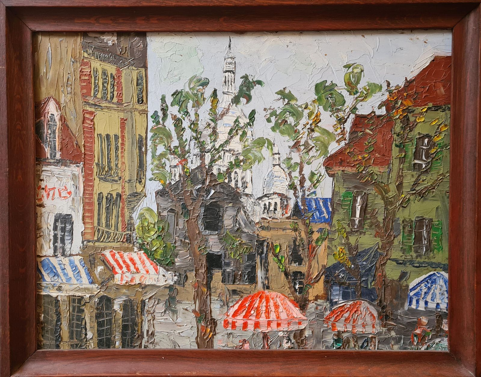 Bernard Vivier, French Expressionist Oil, La Place Du Tertre Montmartre And Sacrè Coeur Paris. (1960s)