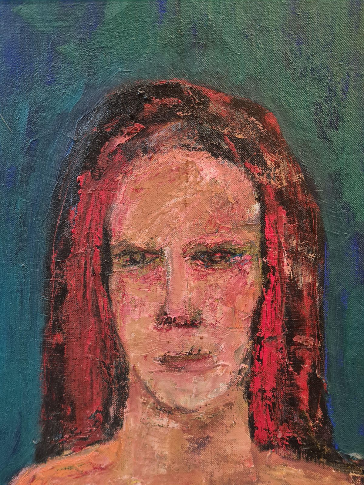 Douglas Thomson, Expressionist Female Nude Portrait, 'The Green Curtain', Oil On Canvas. (1980s) photo Art