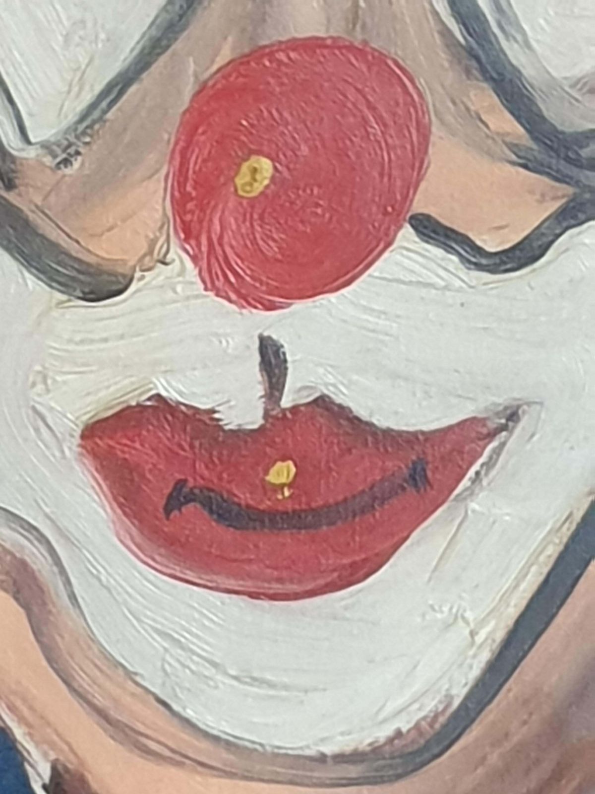 photo for sale Luciano Morterracoco The Clown In Top Hat And Bow Tie. Milan School, Italian Oil On Canvas.1976
