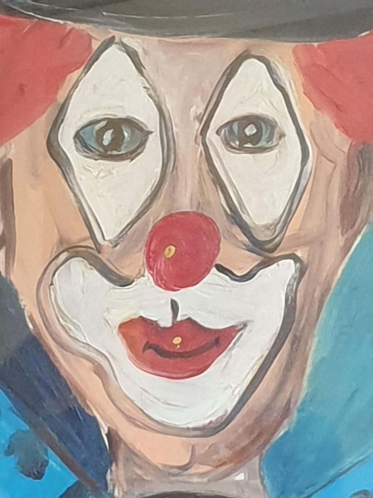517.0 Luciano Morterracoco The Clown In Top Hat And Bow Tie. Milan School, Italian Oil On Canvas.1976 photo