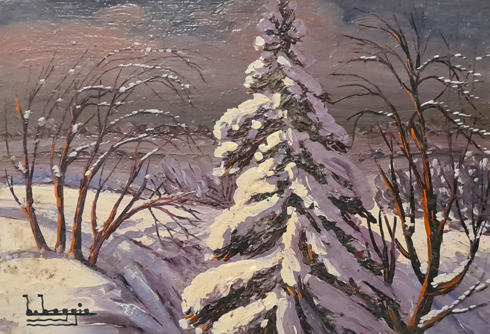 Boggio, Christmas Tree In The Snow. Oil On Board.