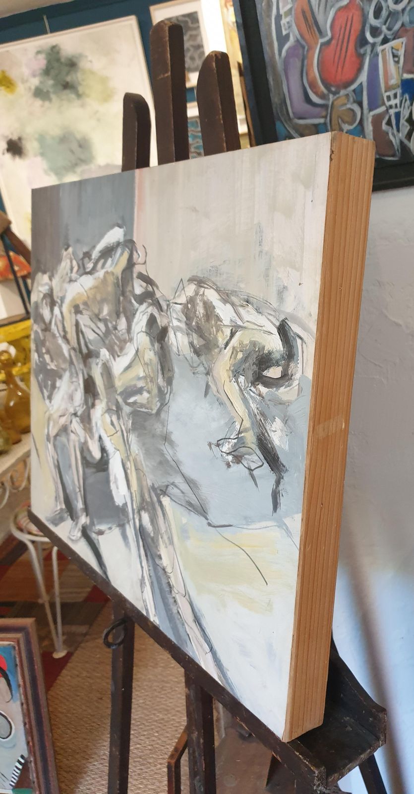 Chantal Payet, 'Assemblées', Figures In Motion, Oil On Paper On Board. (1996) photo for sale