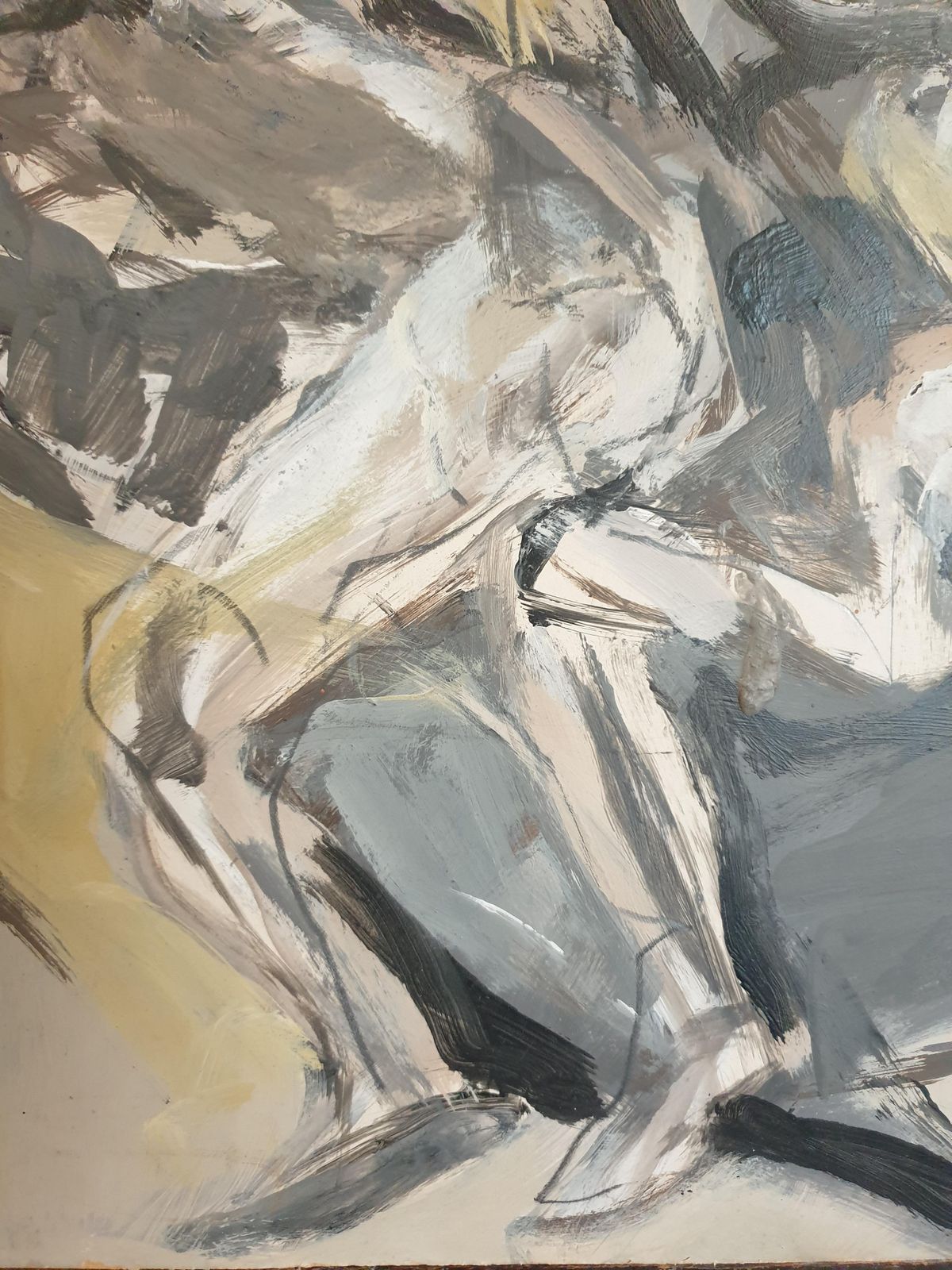 photo furniture Chantal Payet, 'Assemblées', Figures In Motion, Oil On Paper On Board. (1996)
