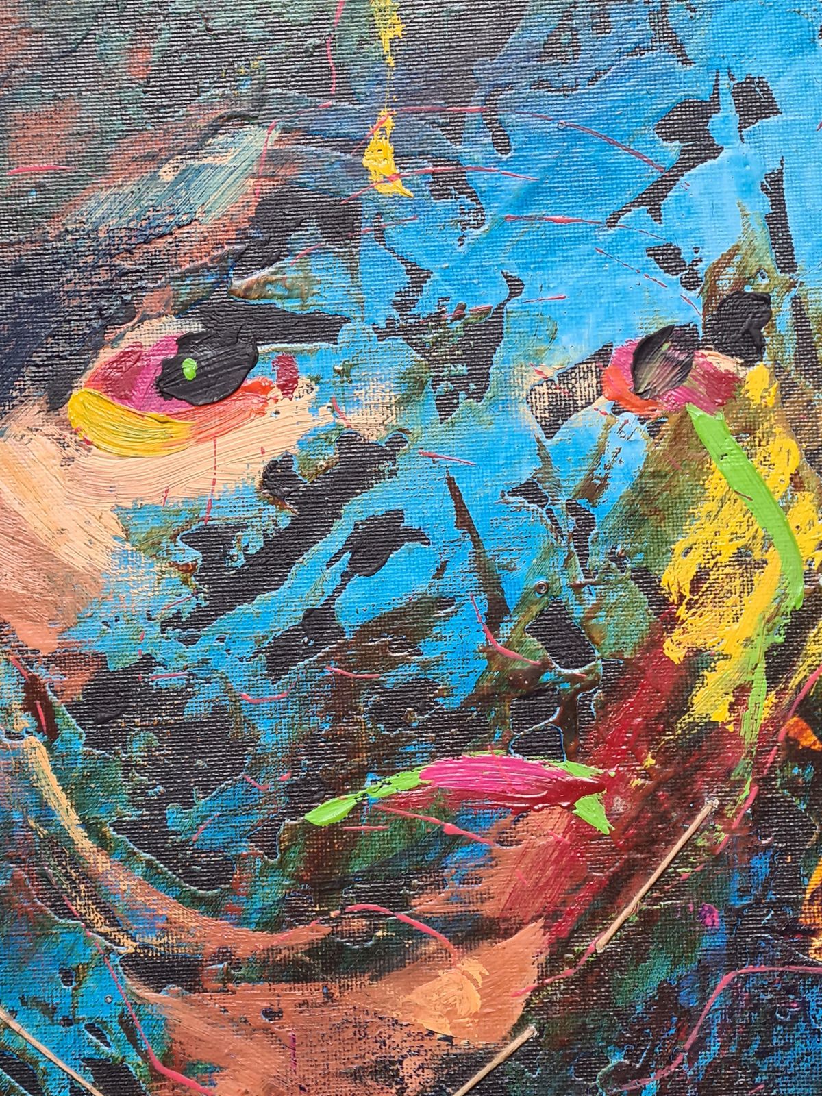 French Abstract Expressionist Portrait, Joel Crancenarcissus, Pose 18, Acrylic On Canvas. 1994 photo 446.0