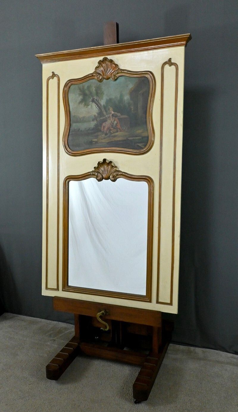 Painted Wooden Trumeau Mirror, Louis XV Style – Late 19th Century photo for sale