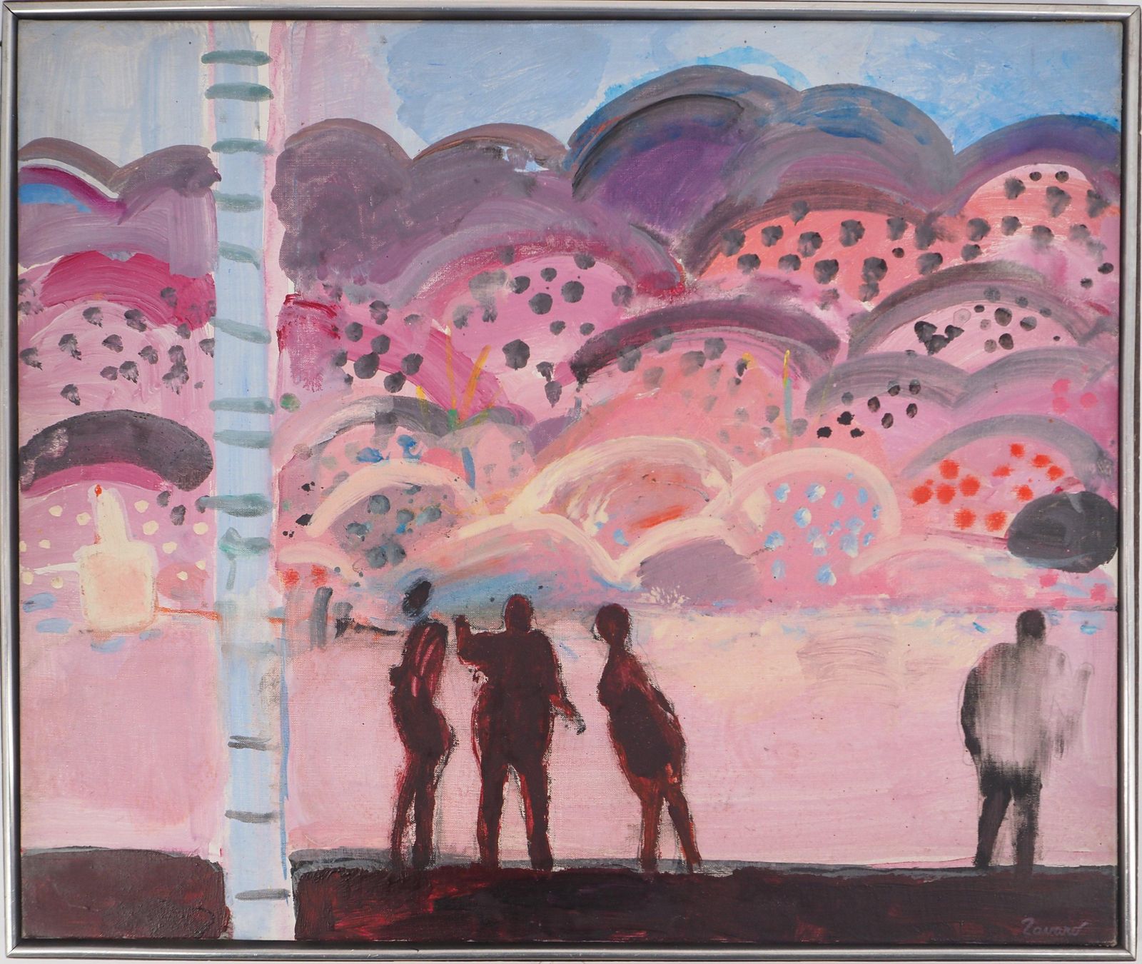 Albert Zavaro Figures In A Fauvist Landscape   Original Oil On Canvas, Signed 1965