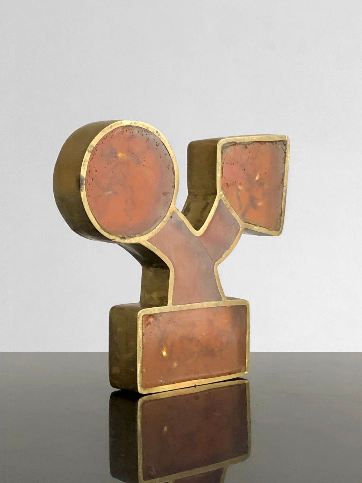 1970 Sculpture Fractal Resin Inclusion Pop Bronze & Plexiglas Lucite Giraudon photo Art