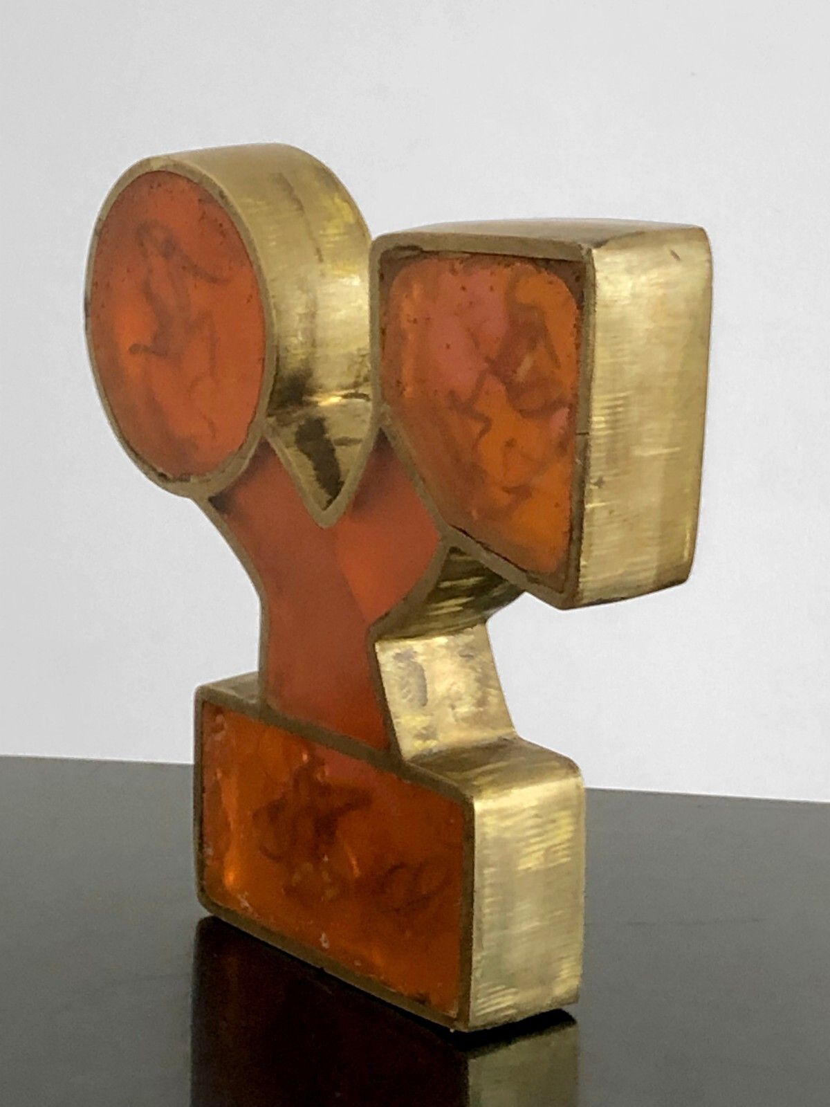1970 Sculpture Fractal Resin Inclusion Pop Bronze & Plexiglas Lucite Giraudon photo vintage
