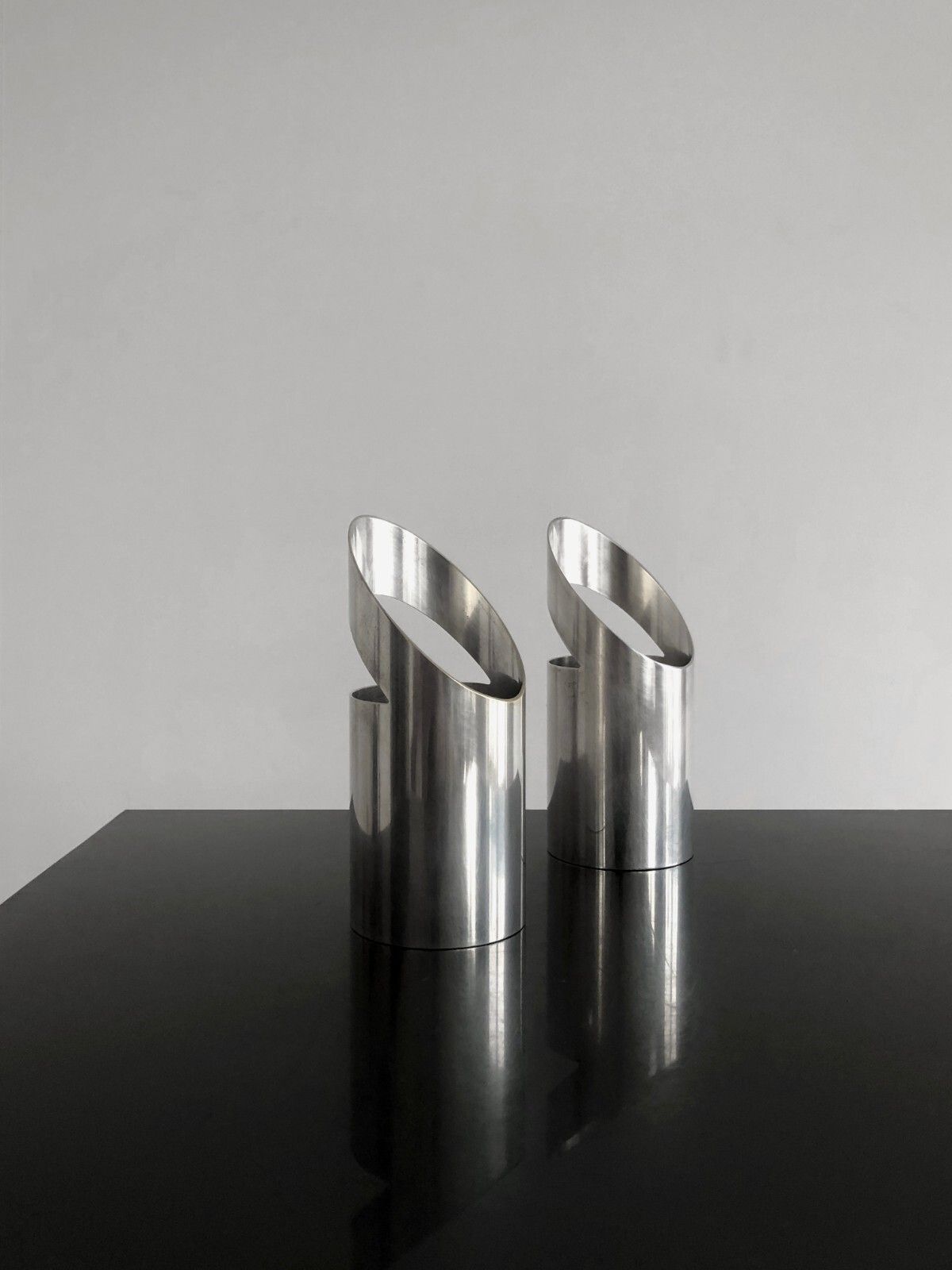 1970 Paolo Cats 2 Vases Modernist Silver Metal Christofle Sabattini Gaul