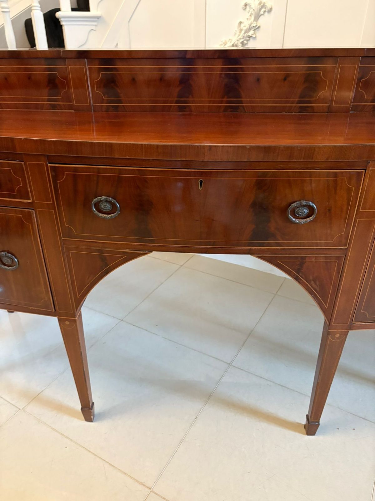 Outstanding Quality Large Antique Mahogany And Boxwood Strung Bow Fronted Sideboard photo 6450.0