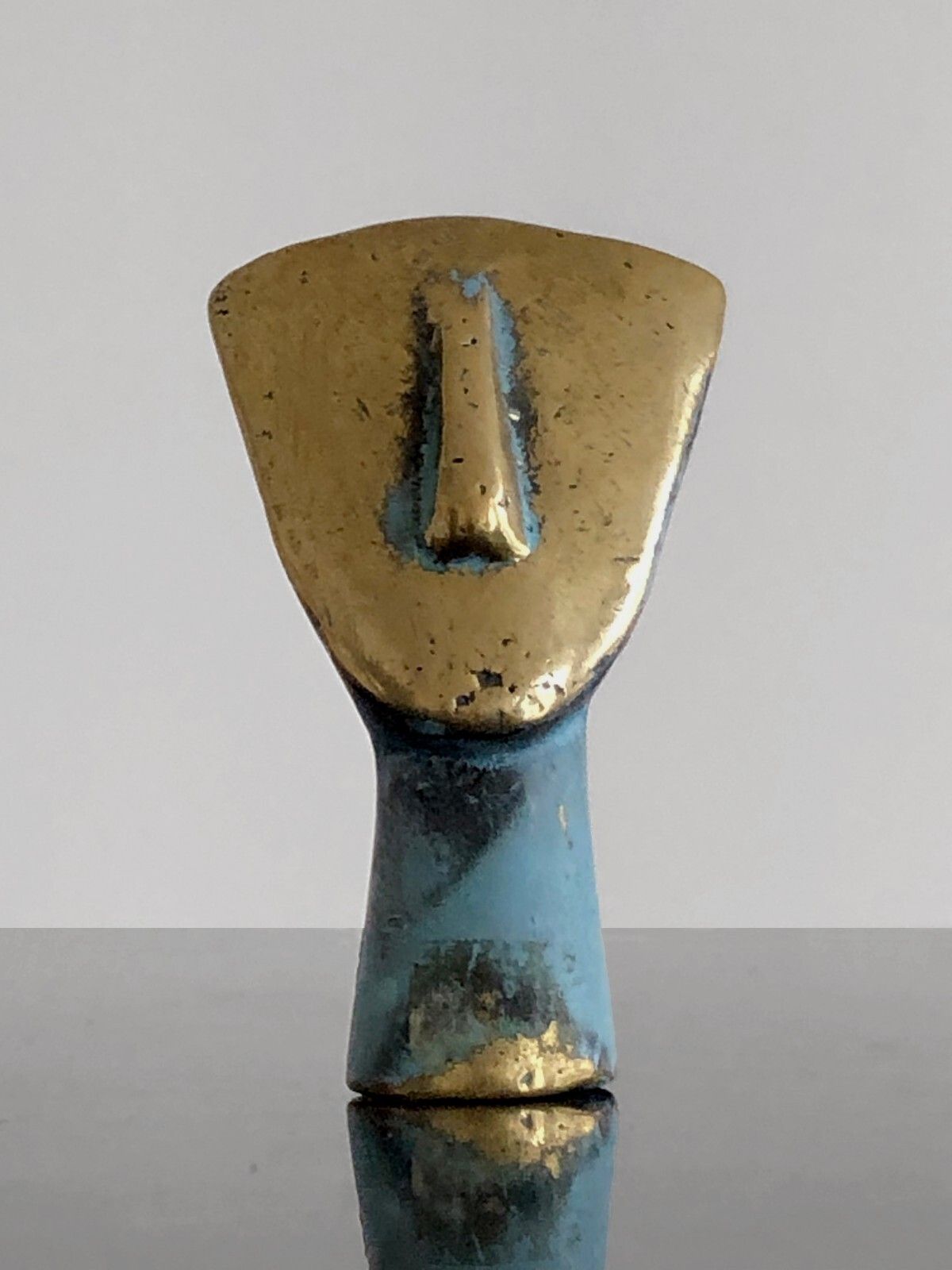 1970 Sculpture Oceanian Bust Miniature Bronze Shabby Chic Brutalist Tribal photo for sale