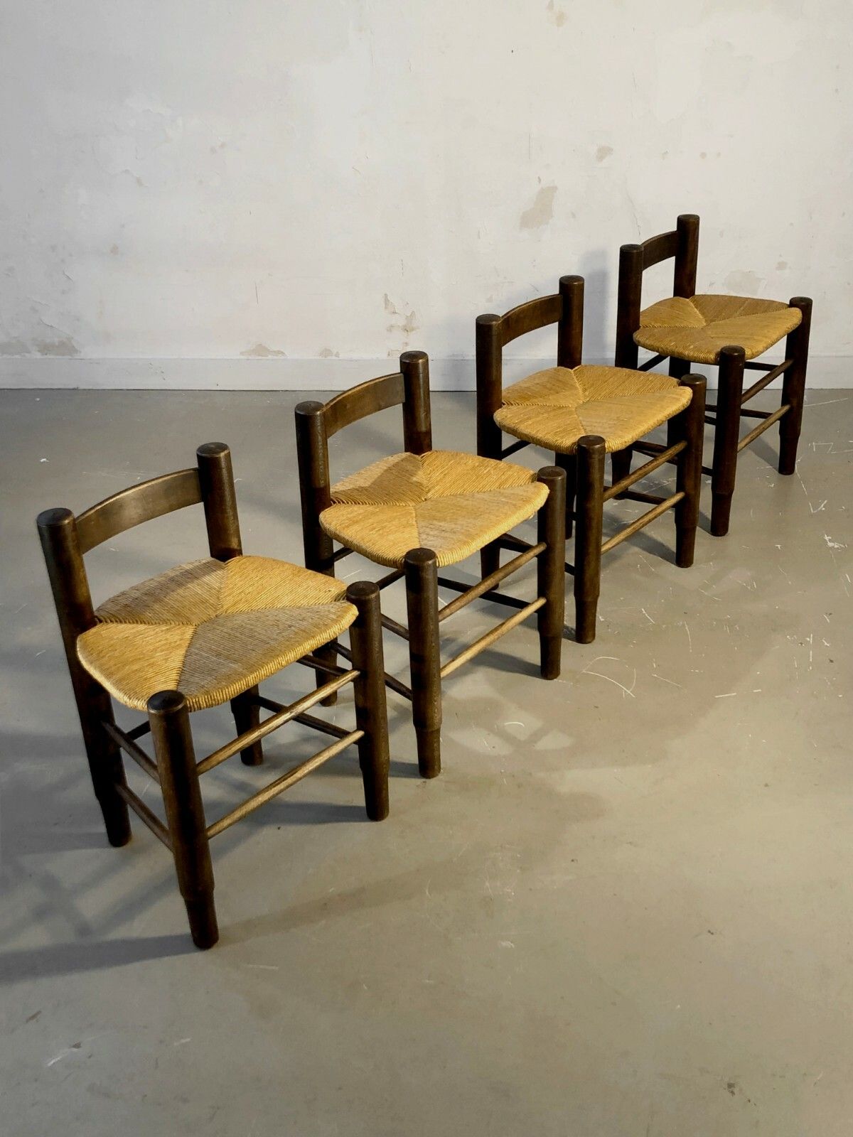 1950 Charles Dudouyt 4 Chairs Stools Modernist Brutalist Chapo Perriand photo Furniture