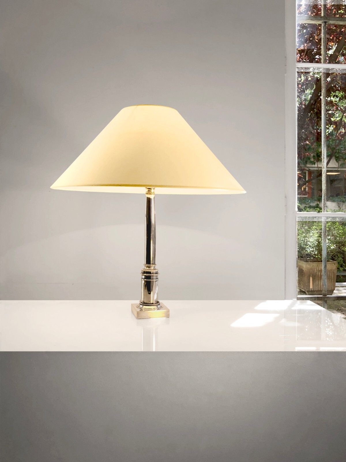 1970 Jansen Pergay Art Deco Shabby Chic Neo Classical Silver Metal Lamp