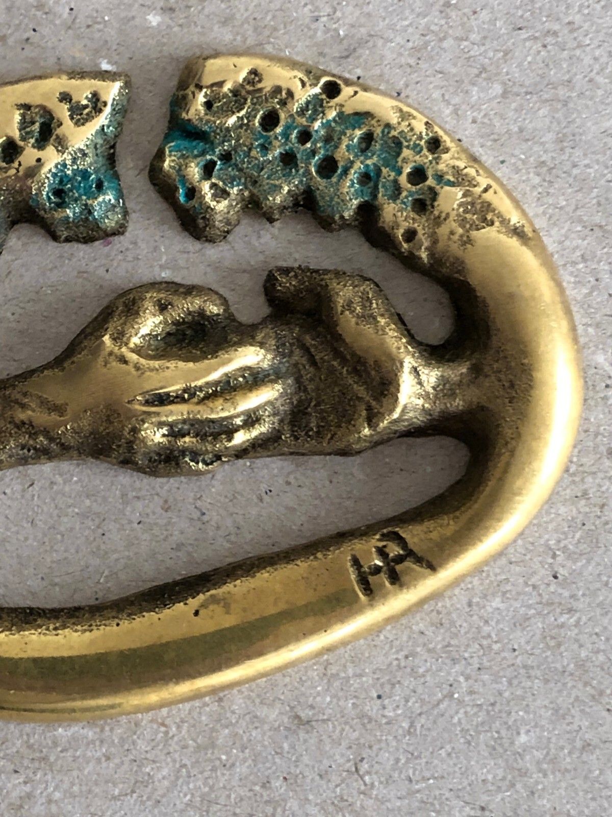 1980 90 Hr 3/4 Locket Sculpture Shabby Chic Bronze Brutalist Free Figure photo 337.0