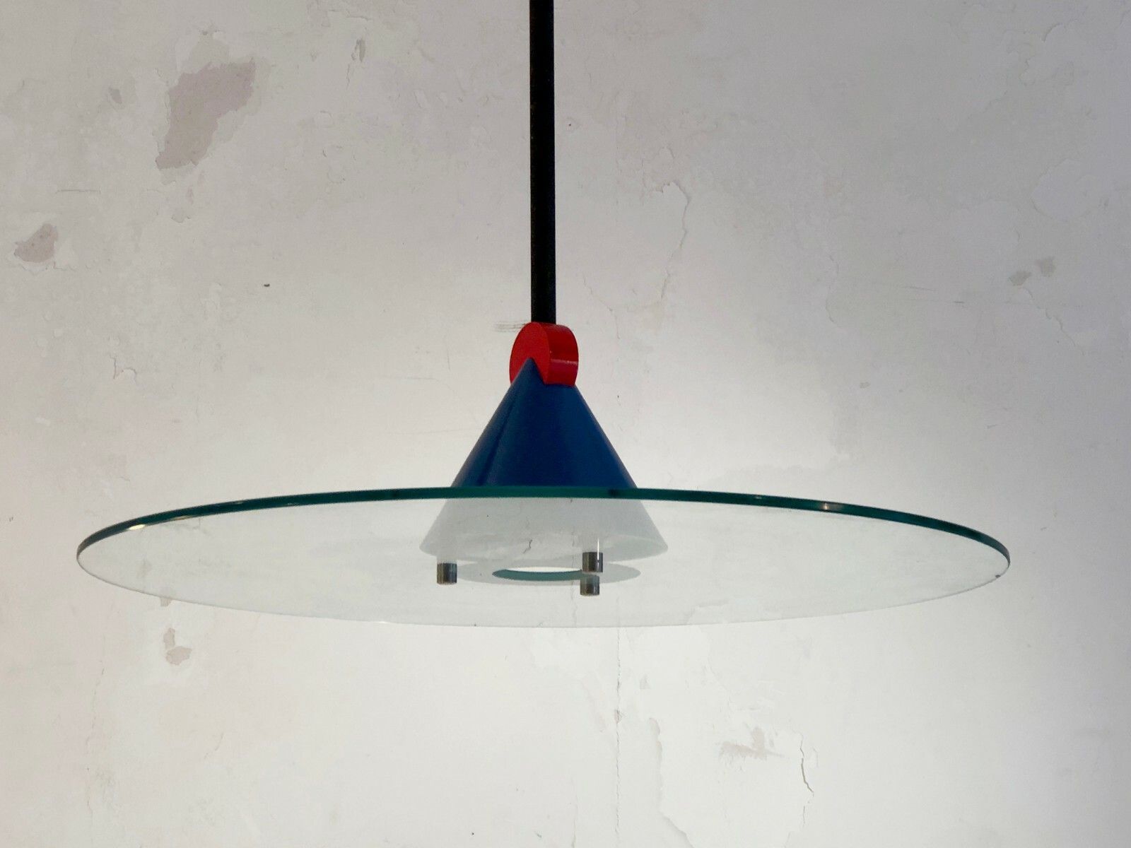 1980 Glass Light Suspension Post Modernist Memphis Sottsass Starck Szekely photo Lighting