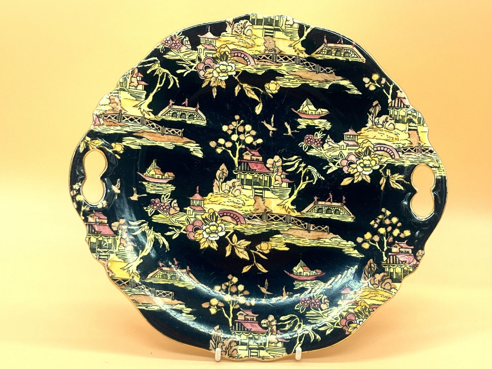 Vintage Royal Winton Pekin Chintz Hand Painted Cake / Sandwich Serving Plate. C1950.