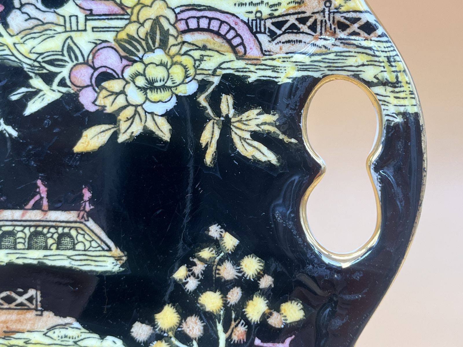 Vintage Royal Winton Pekin Chintz Hand Painted Cake / Sandwich Serving Plate. C1950. photo 50.0